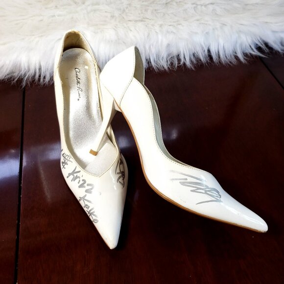 Early 00's White Patent Pointy Toe Pump Stilletto Heels Sz 8 Signed  Tech N9ne - Picture 7 of 11